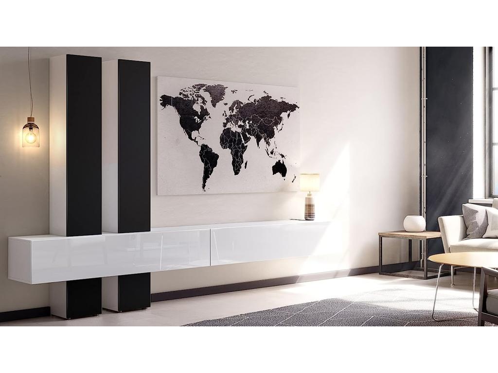 Combinaison Murale Corps en Blanc Mat/Façades en Blanc Haute Brillance et Noir Mat HxLxP 204x330x39 12046LIGK