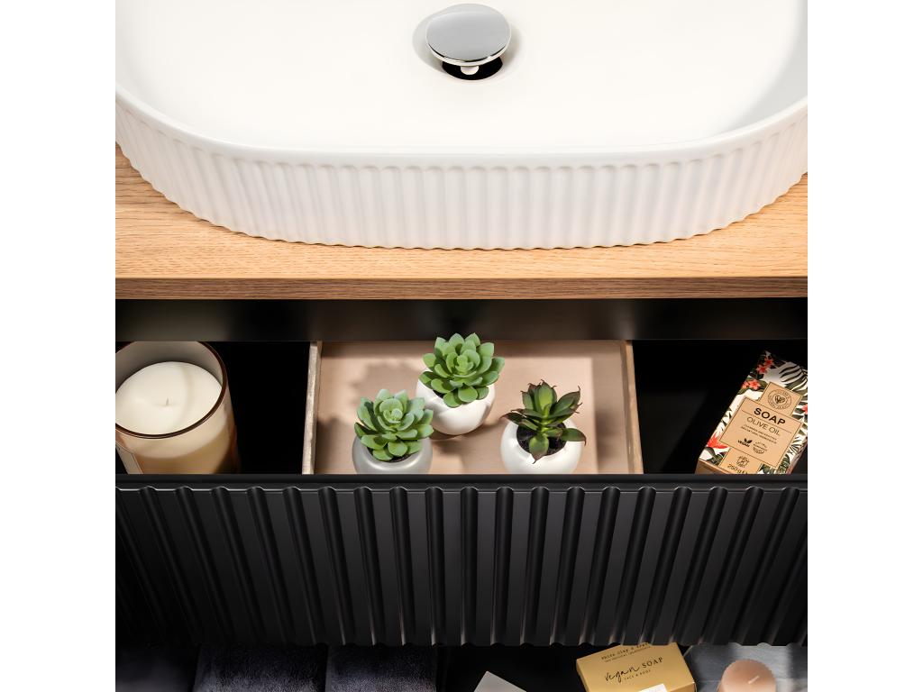 Meuble simple vasque 60cm 2 portes Homelumiere Noir et Bois