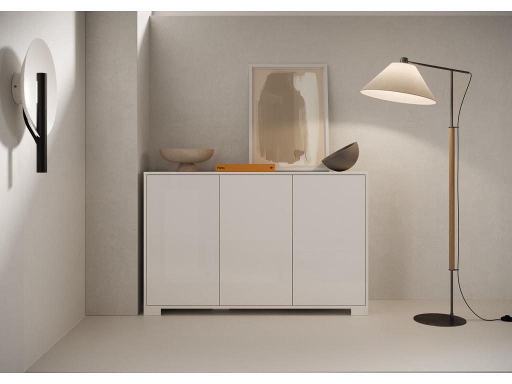 Buffet bas 3 portes 130x40x83 cm Homelumiere blanc brillant
