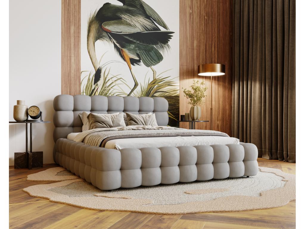 Homelumiere Lit Homelumiereé Homelumiere Bis - Lit double 200x200 avec Sommier à Homelumiere Rangement - tissu Velvet Gris Amor Velvet 4318