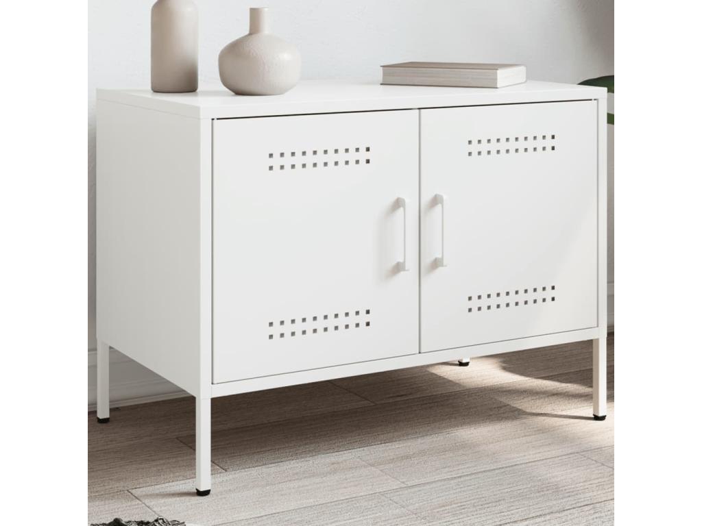 Meuble TV blanc 68x39x50.5 cm acier