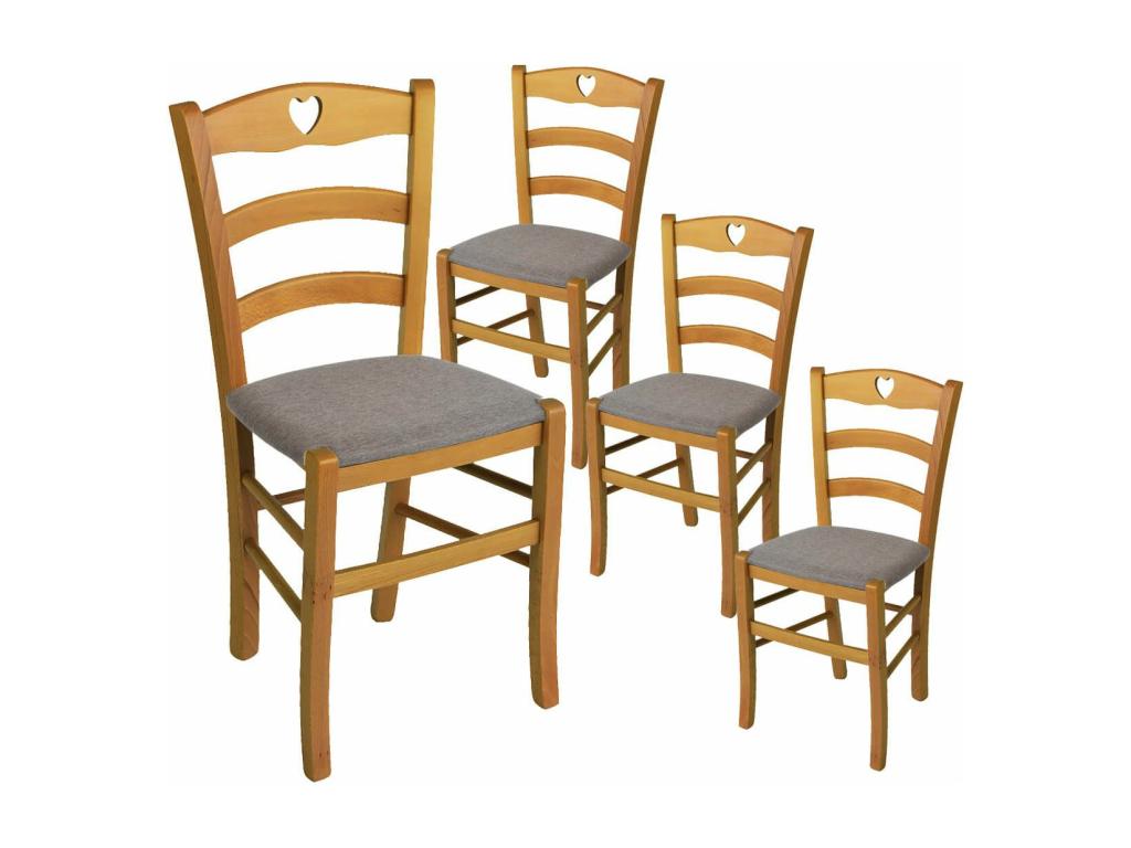 Homelumiere - Lot de 4 Chaises Teinté Chêne et Assises en Tissu Chiné Gris