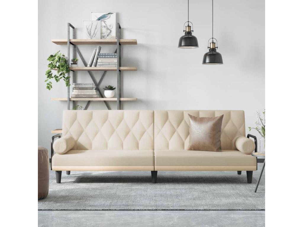 Canapé-lit avec accoudoirs crème tissu