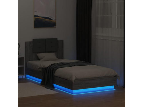 Cadre de lit tête de lit et Homelumiereères LED Homelumiere gris 100x200