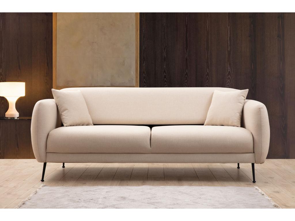 Canapé moderne 3 places tissu beige et pieds métal noir Homelumiere 214cm