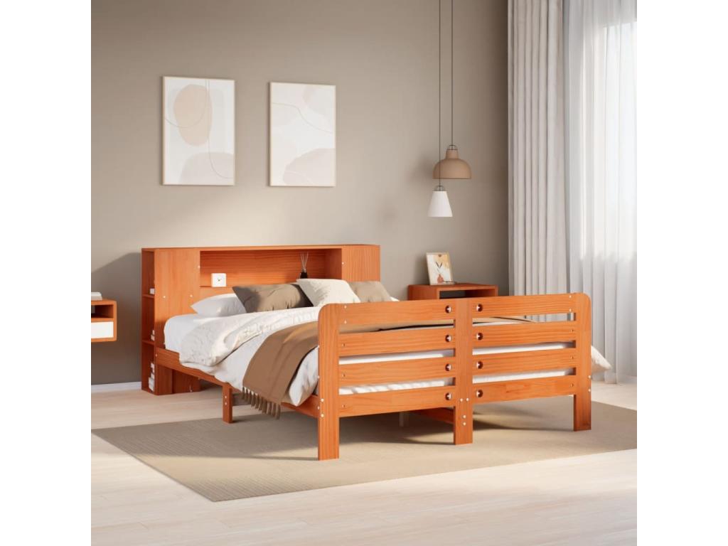 Cadre de lit sans matelas cire marron 135x190cm bois pin massif 57464DIHV