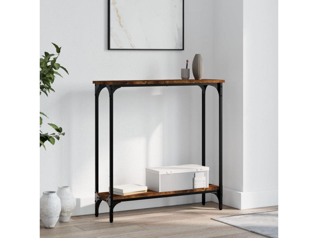 Table console chêne fumé 75x22,5x75 cm bois d'ingénierie