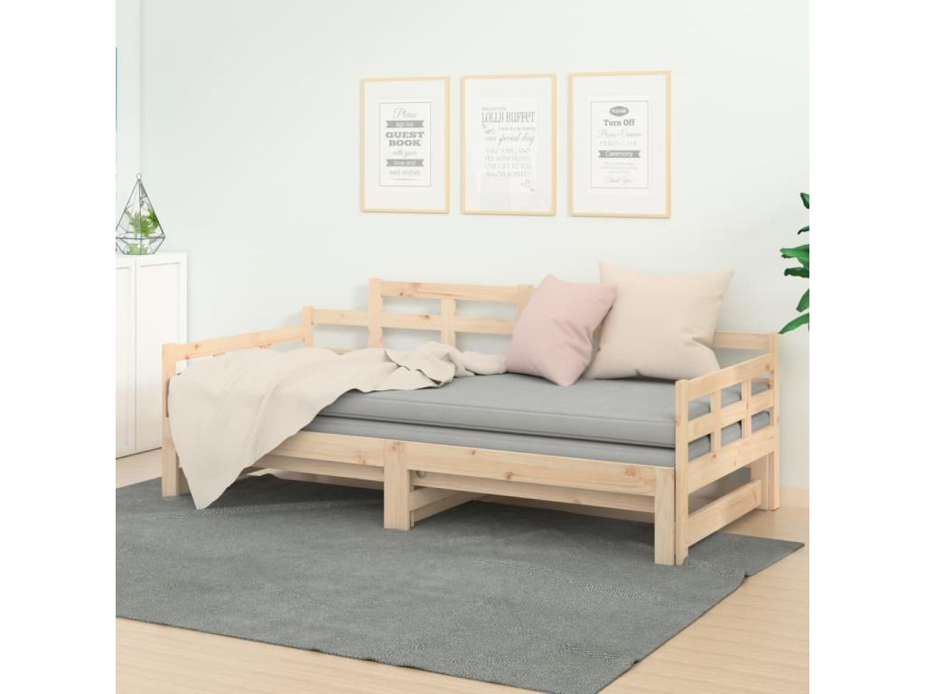 Lit coulissant Bois de pin solide 2x 90x190 cm