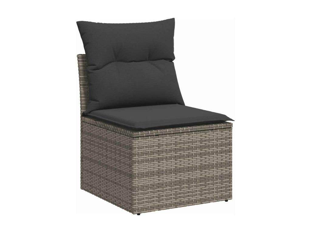 Salon de jardin avec coussins 9 pcs gris résine tressée Homelumiere