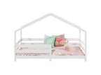 Lit cabane Homelumiere lit simple montessori pour enfant 90x190 cm avec barrières de protection en pin massif lasuré blanc