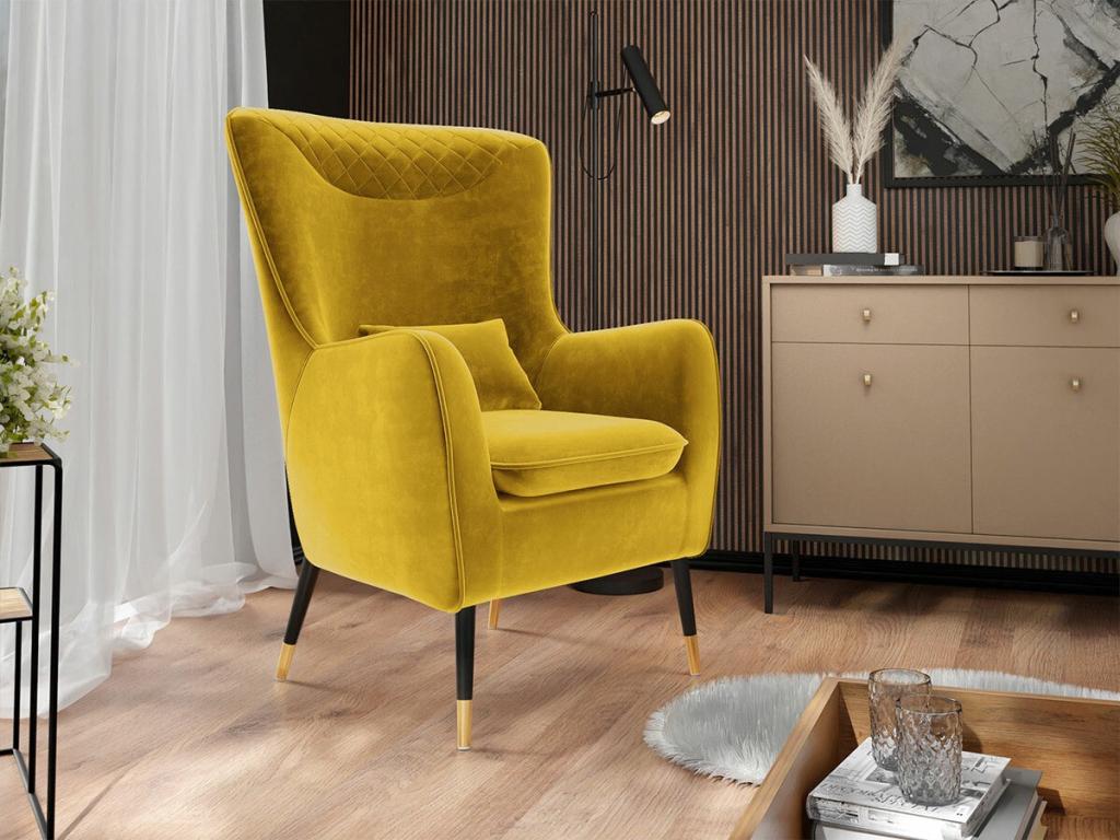 Fauteuil Homelumiere 114 Jaune 103x79x87cm Tapisserie Pieds Métal