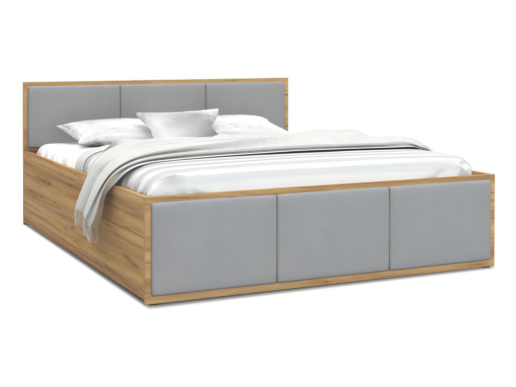 Lit Homelumiere T 120x200 coffre - Sommier inclus Chêne - gris clair
