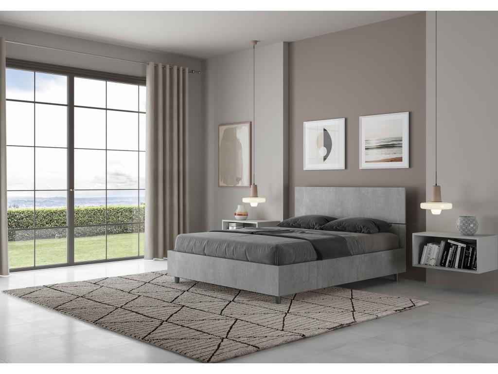 Lit double coffre 140x200 tête de lit droite gris béton Homelumiere