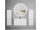 Ensemble meuble vasque L.80cm colonne lavabo miroir rond 80cm blanc