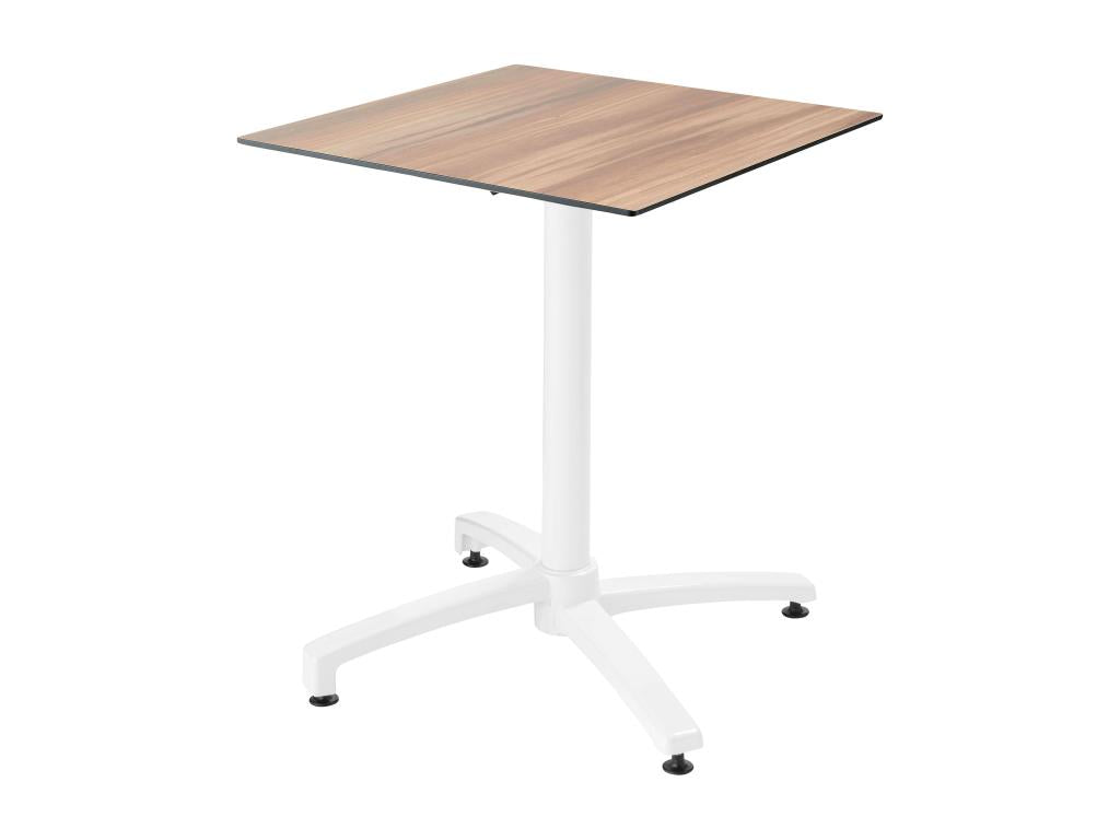 Ensemble table de terrasse stratifié chêne foncé et 2 fauteuils gris