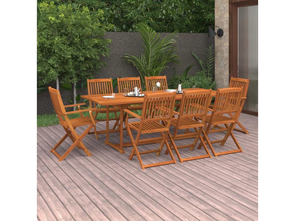 Mobilier à dîner de jardin 9 pcs Bois d'Homelumiere massif 5