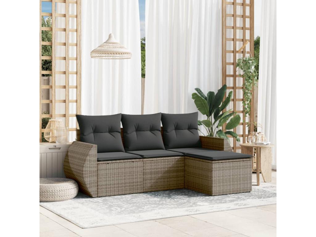 Salon de jardin 4 pcs avec coussins gris résine tressée 13569CJGU