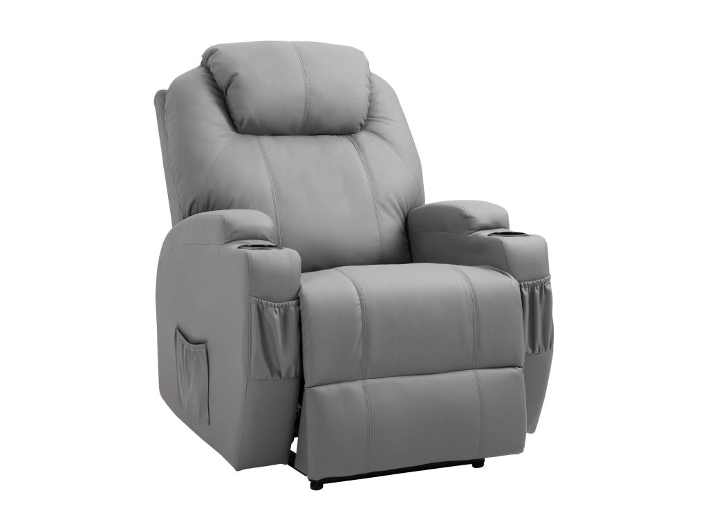 Fauteuil luxe de relaxation et massage inclinaison dossier repos-pied électrique revêtement synthétique gris