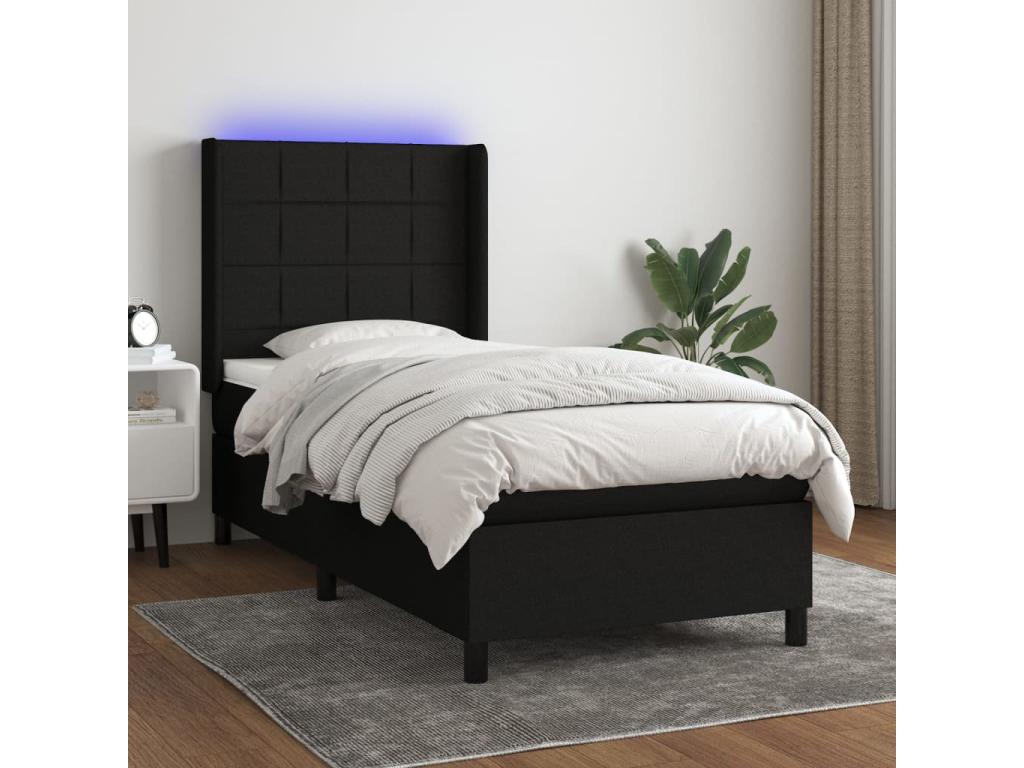 Sommier tapissier avec matelas et LED Noir 80x200cm Tissu