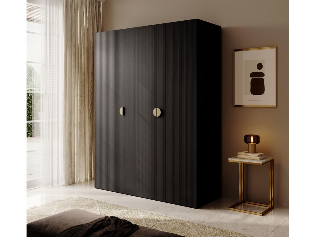 Armoire 3 portes avec tringle et étagères - 150 cm - noir - Homelumiere