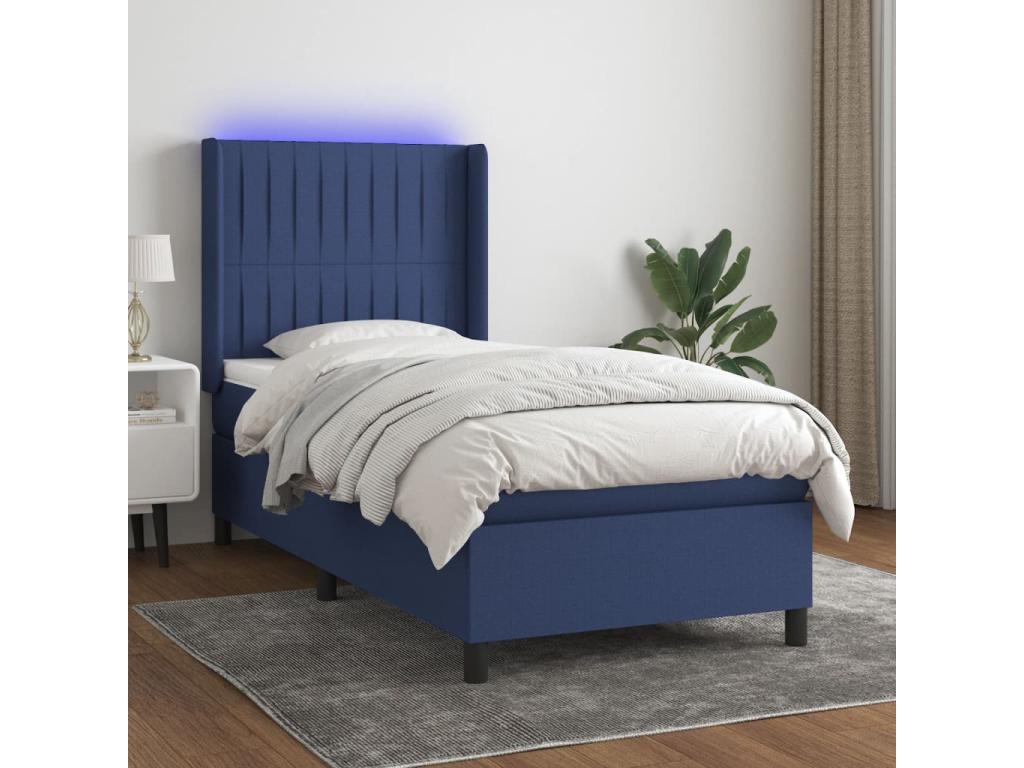 Sommier tapissier avec matelas et LED Bleu 90x200 cm Tissu